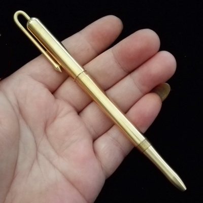 手工坊 匠心之作 精工纯铜笔带笔夹复古黄铜签字笔EDC战术笔包邮