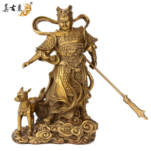 真古意 黄铜二郎神摆件杨戬真君铜神像哮天犬家居办公工艺摆件