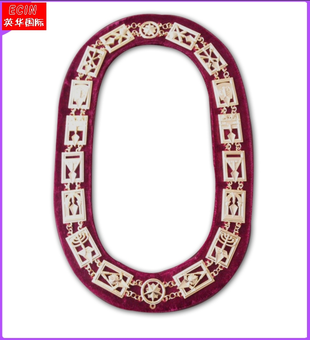 共济会美生会FreeMason徽章肩章环 自由石匠 枣红色款