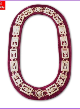 共济会美生会FreeMason徽章肩章环 自由石匠 枣红色款