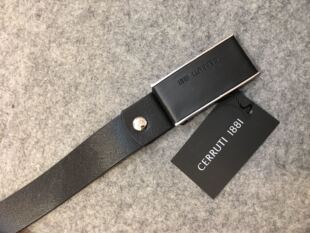 德国Cerruti1881黑长方金属针扣商务正装男皮带腰带