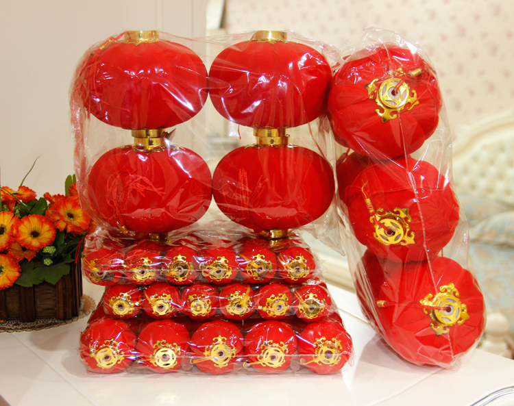 2017新年灯笼串春节装饰用品植绒小灯笼盆景挂饰结婚喜庆红色