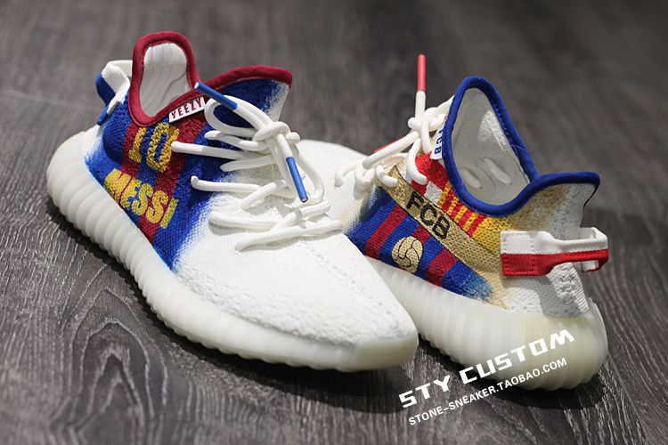 STY定制 Adidas Yeezy Boost 350V2椰子350纯白跑鞋 FCB巴萨梅西