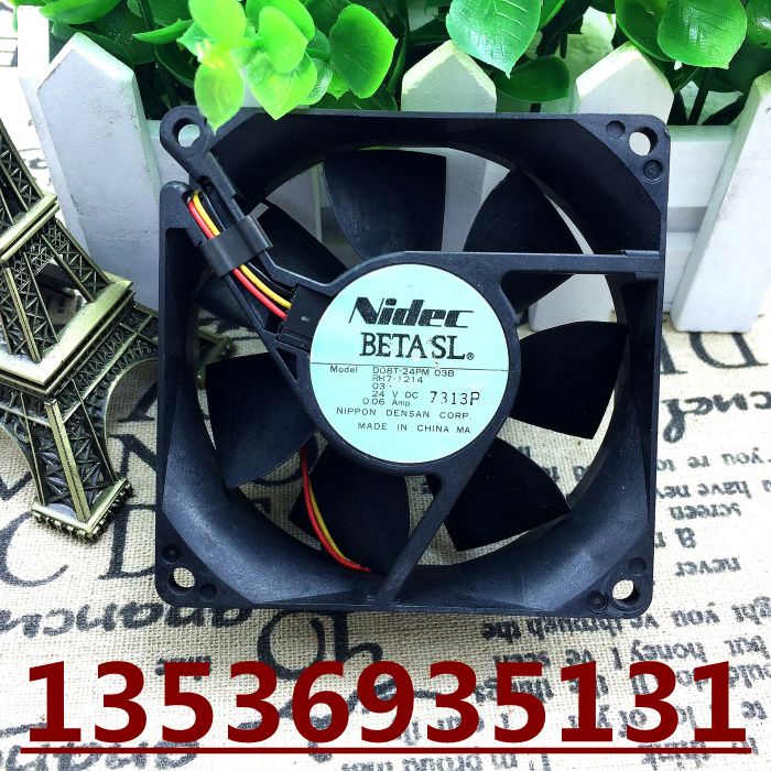 正品 NIDEC D08T-24PM 03B 24V 0.06A 8CM 8025 3线 滚珠 风扇
