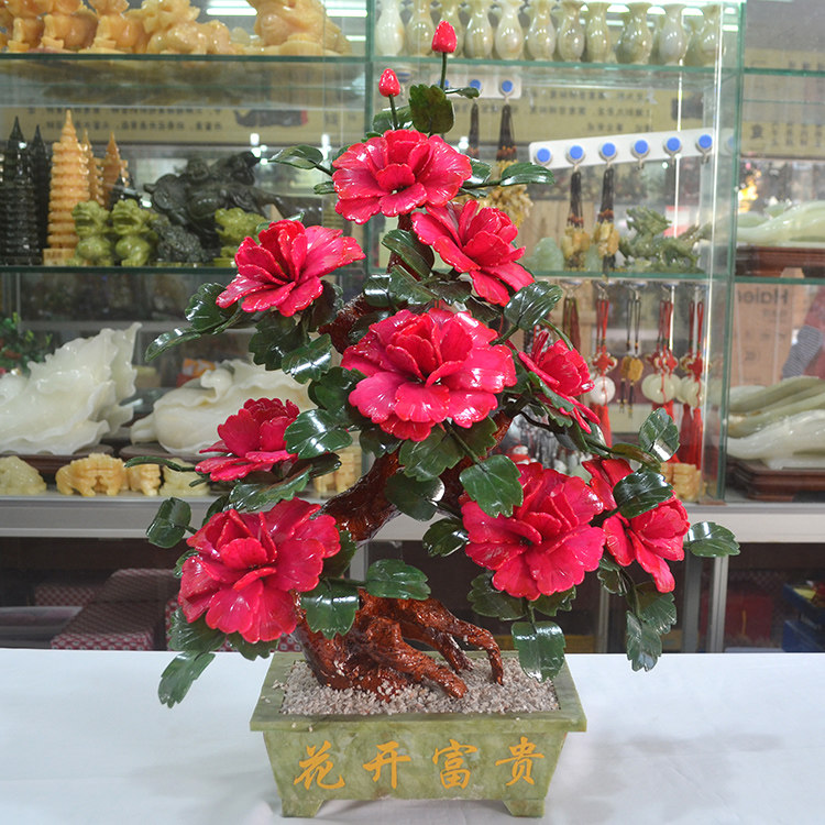 9朵牡丹花玉器玉石摆件家居饰品工艺品现代家居装饰仿真花送礼