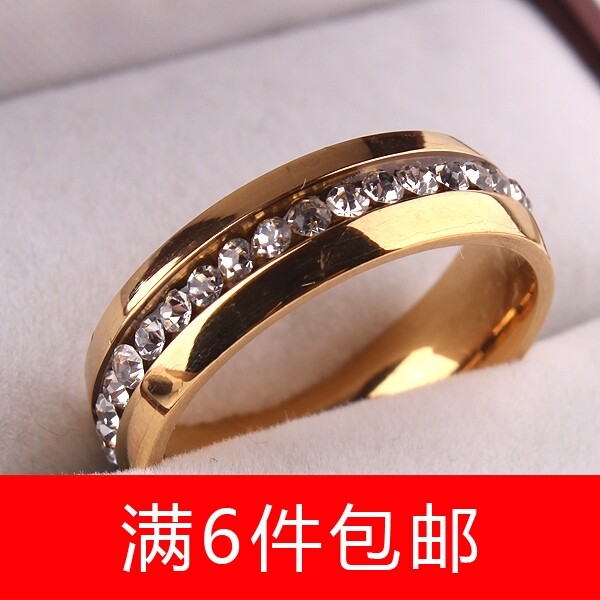 清仓处理 韩版潮人女指环镶满钻镀 情侣对戒婚戒钛钢饰品戒指