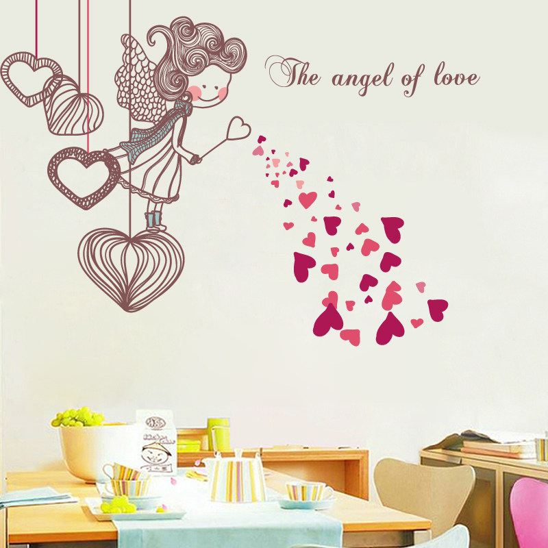 天使爱心墙贴纸卧室浪漫婚房婚庆布置 儿童房背景墙装饰卡通贴画