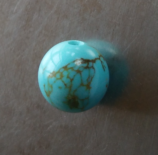 特色 金线 网花 原矿 绿松石 无优化 高瓷高蓝 圆珠坠 8mm