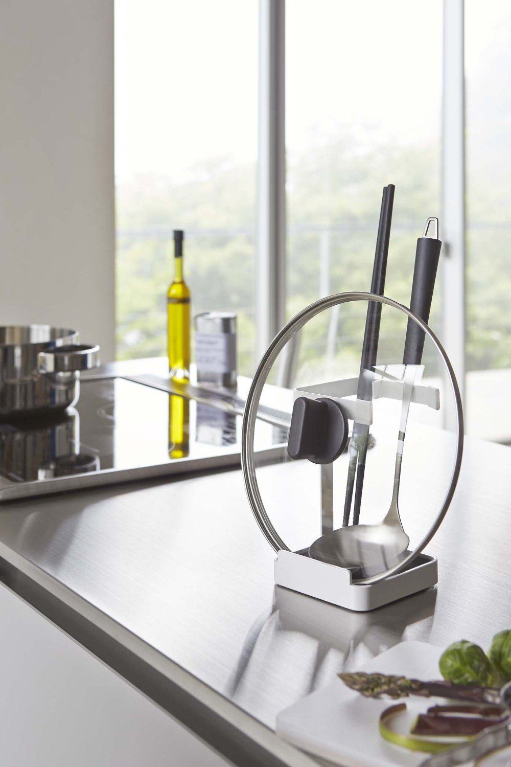 日本家居日式厨白色烤漆锅盖架 菜板砧板架 汤勺铲子多用料理架