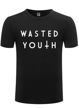 纯棉男式短袖T恤 Wasted Youth Inverted Cross 创意新奇