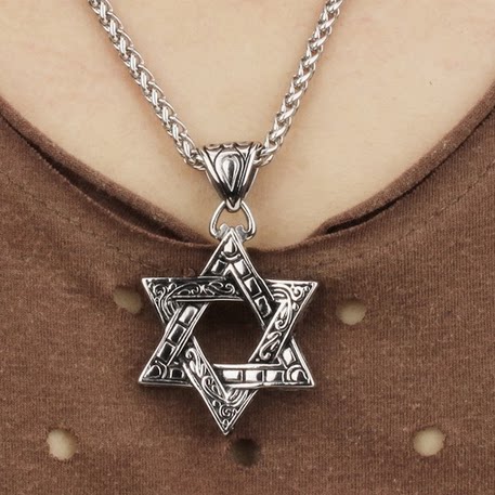 欧美潮人新款霸气雕花六芒星钛钢兄弟项链男时尚气质个性贵族王室