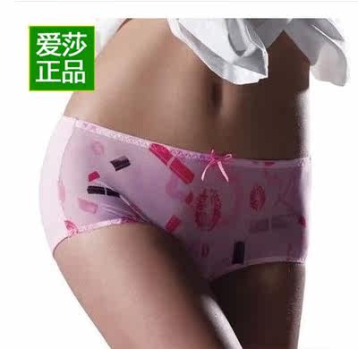 爱莎女士内裤透气网纱青年大码抗菌提臀印花性感女小平角裤