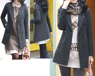 双排扣外套 2024客衣都加肥加大码 女装 圆领高档呢绒中长款 C142