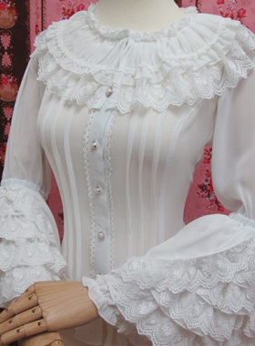 lolita新款复古修身蕾丝长袖衬衫