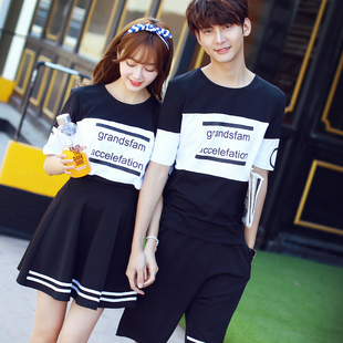 情侣装 女T恤宽松原宿BF风学生班服套装 夏装 短袖 潮 qlz韩版 2022新款