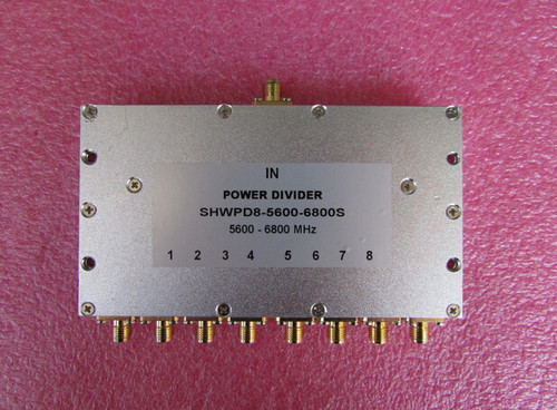 5600-6800MHz 10W SMA RF 射频同轴8路 一分八功分器 频率可定制 厂家承若质量保修1年，请放心购买 型号：SHWPD8-5600-6800S 50欧姆 一分八 9dB 功分器