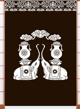 中式印花帘帛彩堂棉麻隔断