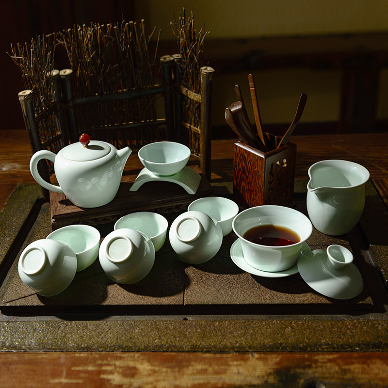 季雅金顶鲁青瓷汝窑茶具套装整