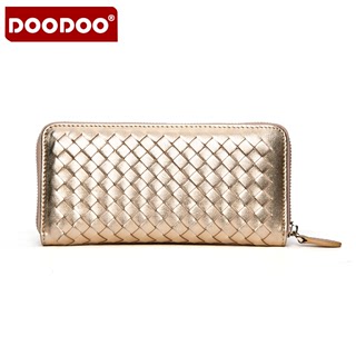 Doodoo lambskin zip woven single ladies leather wallet large zip around wallet cards for the American ladies hand bag