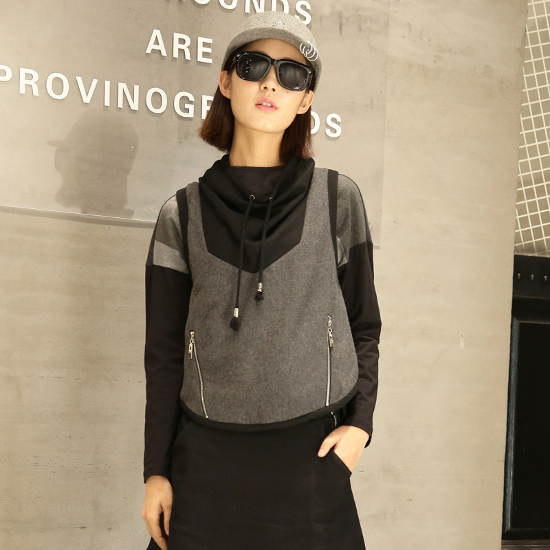 2016欧e新款韩版正品女装oe-02522休闲时尚羊毛女马夹外套抽绳领