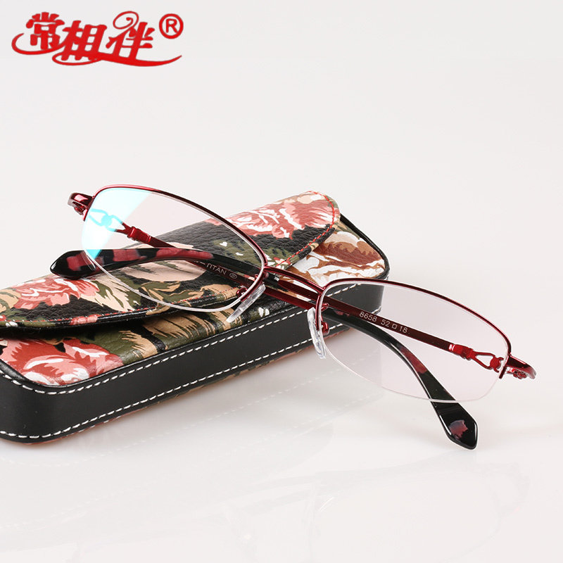 正品女士老花镜成品超轻记忆老花镜高清镀膜女半框优雅红色
