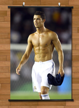 C罗纳尔多肌肉海报挂轴画有框画葡萄牙皇马球酒吧装饰画壁画墙画