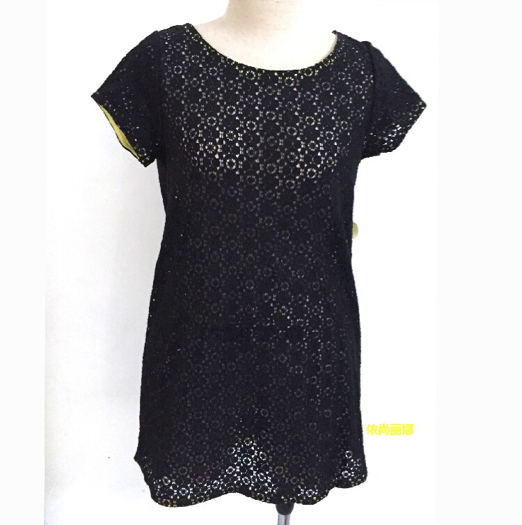 外贸原单透视时尚夏装淑女欧洲站镂空修身连衣裙长衫T恤