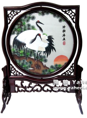 Hunan Embroidery纯手工刺绣仙鹤松鹤长春 湘绣精品商务礼品祝寿