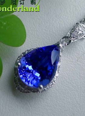 BLOCK-D矢车菊蓝色5A坦桑石彩色宝石吊坠项链18K白金钻珠宝现货
