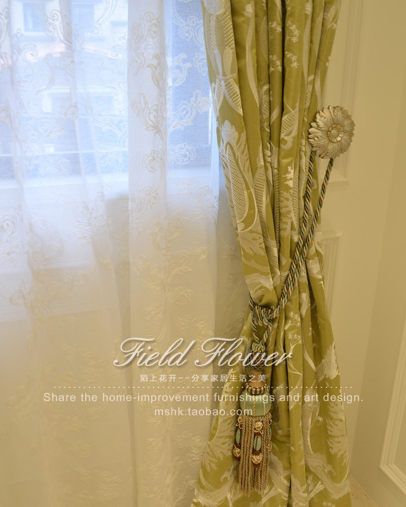 【陌上花开】斯嘉丽(绿)--进口法式绣花绿色客厅窗帘布料定做成品