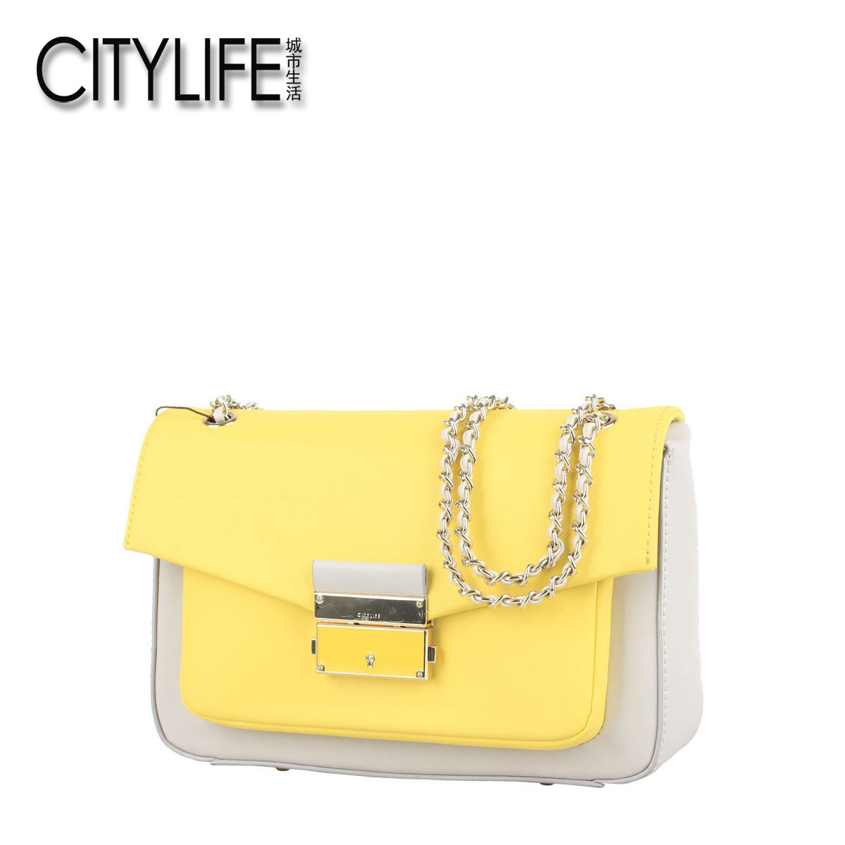 【3折購】城市生活CITYLIFE 黃色小清新單肩斜挎鏈條女包