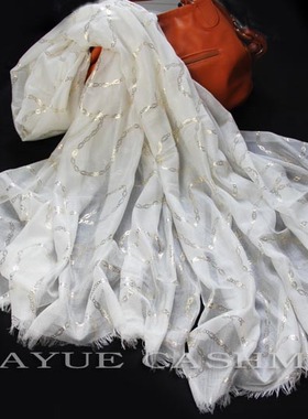 S系列春季新品~200高支纱莫代儿羊绒围巾/羊毛披肩/烫金链条