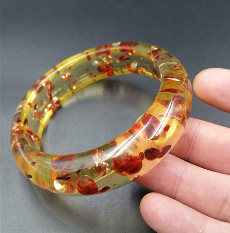 高档精美琥珀蜜蜡手镯高冰透明琥珀手镯加大号女款镯子
