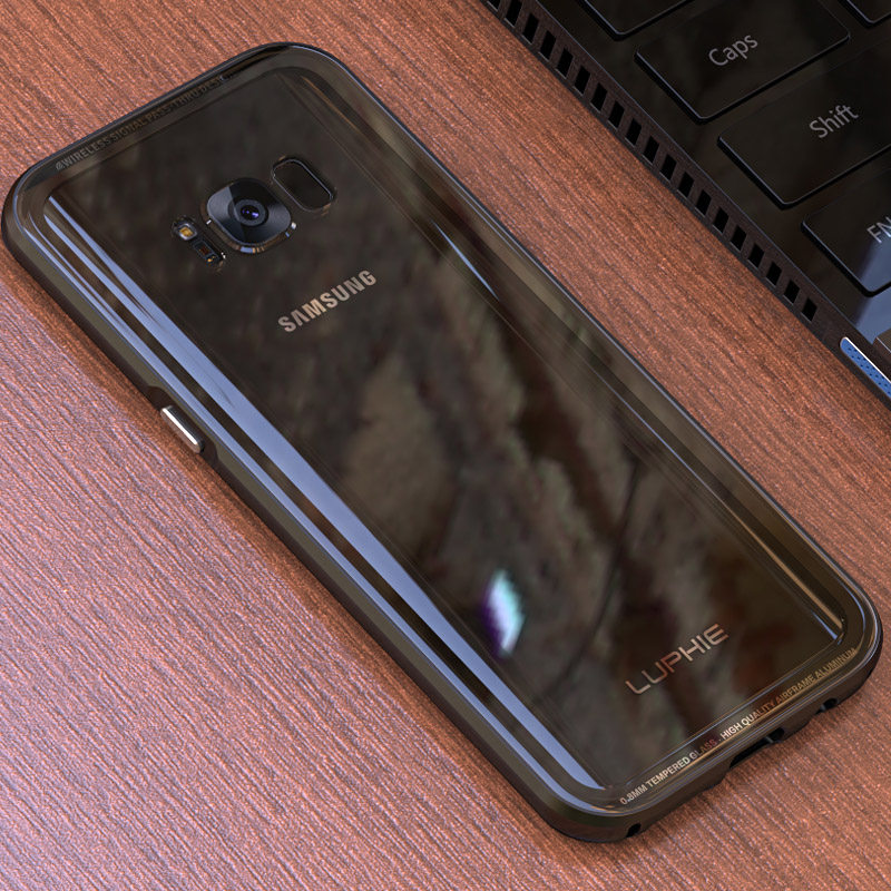 Luphie iGlass Airframe Aluminum Bumper Air Barrier Tempered Glass Back Case Cover for Samsung Galaxy S8 Plus & Galaxy S8