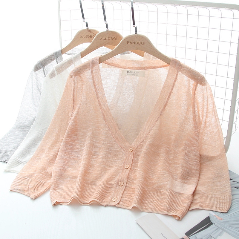 短款薄款外搭冰丝针织开衫配吊带裙的小披肩外套女夏薄防晒空调衫