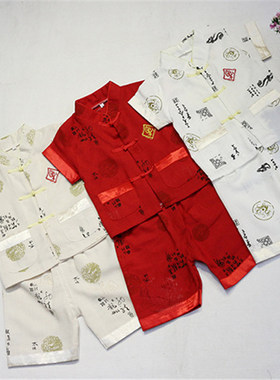 棉麻短袖0-5岁刺绣庆生礼服唐装