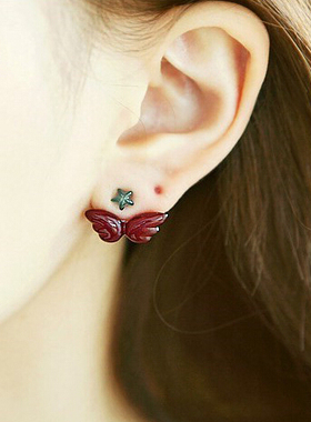 韩国进口Aznavour耳钉 AZ耳钉 五角星星天使翅膀 果冻色后挂耳钉