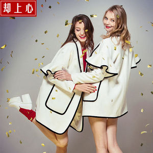 气质开衫呢大衣女装春季小香风克拉恋人唐嫣白色薄款毛呢外套大衣