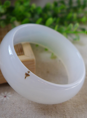 天然花白玛瑙手镯 水草花纹 加宽加厚款 内径58mm新品包邮