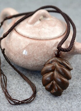 木质长款挂饰棉麻手工雕刻毛衣链