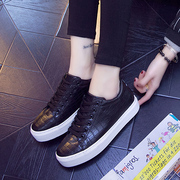 Spring 2016 trend platform for PU leather casual women's shoes with canvas Korean plate student shoes