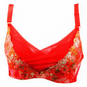 舒适亲肤少女性感内衣刺绣聚拢薄型红色调整型文胸罩抹胸式有钢圈