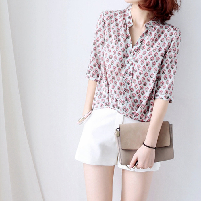 日本站夏季100%真丝衬衫女 桑蚕丝宽松百搭v领五分袖上衣通勤女装|msdalam kategori Butik wanita / wanita, shirt - dari Buy2taobao.com untuk memberikan perkhidmatan ejen Taobao profesional membeli