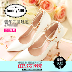 #HoneyGIRL2015 spring and autumn new pointed Bridal Shoes with stiletto heels rhinestone wedding shoes asakuchi shoes