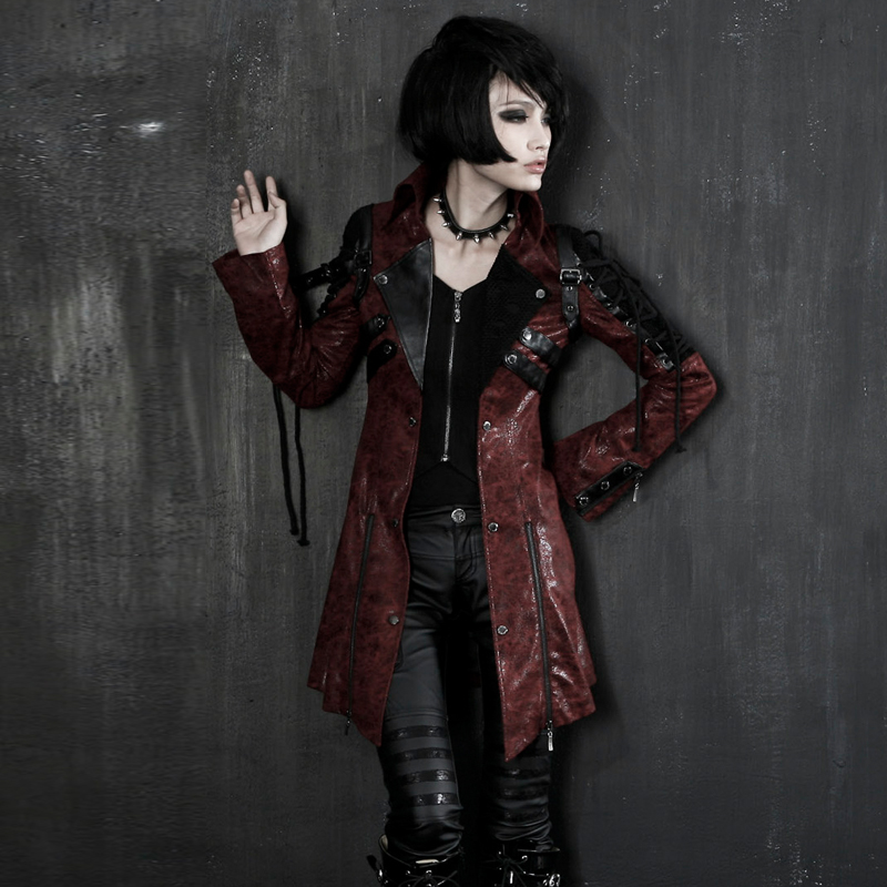 ╋魔叹╋ PUNKRAVE朋克哥特摇滚重金属ROCK中性修身长风衣 Y349RD