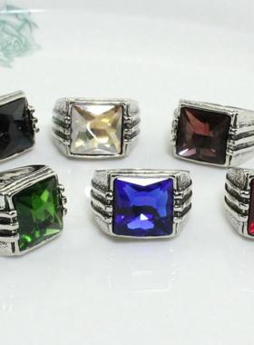 男士欧美复古朋克风方形宝石戒指