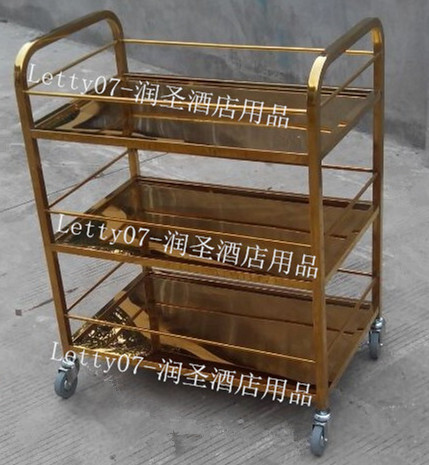三层不锈钢餐厅酒水车送餐车荼水车 钛金移动手推车服务车点心车