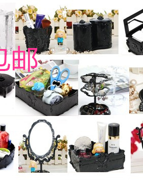 复古风格全系列桌面化妆品收纳盒首饰盒笔筒化妆棉盒满包邮