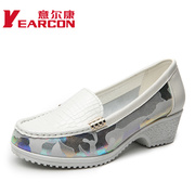 Kang authentic shoes spring/summer 2015 new leather printing thick heel pointed commuting simple women's shoes