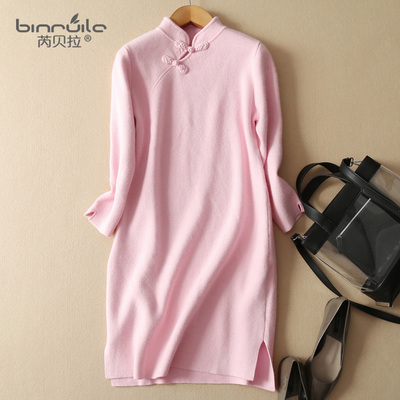 2015秋冬复古盘扣改良式旗袍加厚貂绒针织打